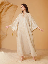 Gold Mesh Embroidered Sequin Kaftan Maxi Dress